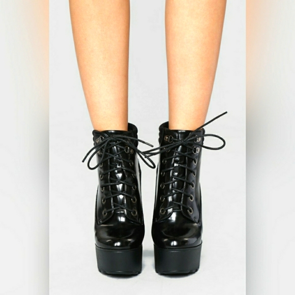 Patent Leather Black Platform Bootie - Picture 2 of 4